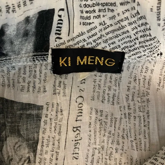 Ki Meng Newspaper Print Art to Wear Crinkle Jacket Blouse Top Womens sz Medium - Picture 10 of 10